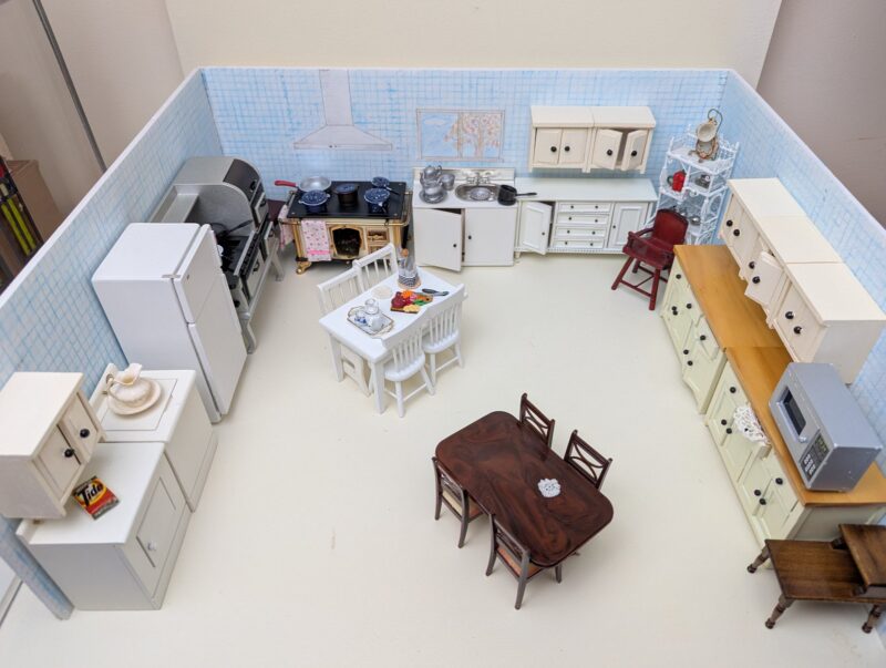 The Modern Kitchen, a diorama based on childhood memories of Shiraz, Iran, by Niccu Tafarrodi