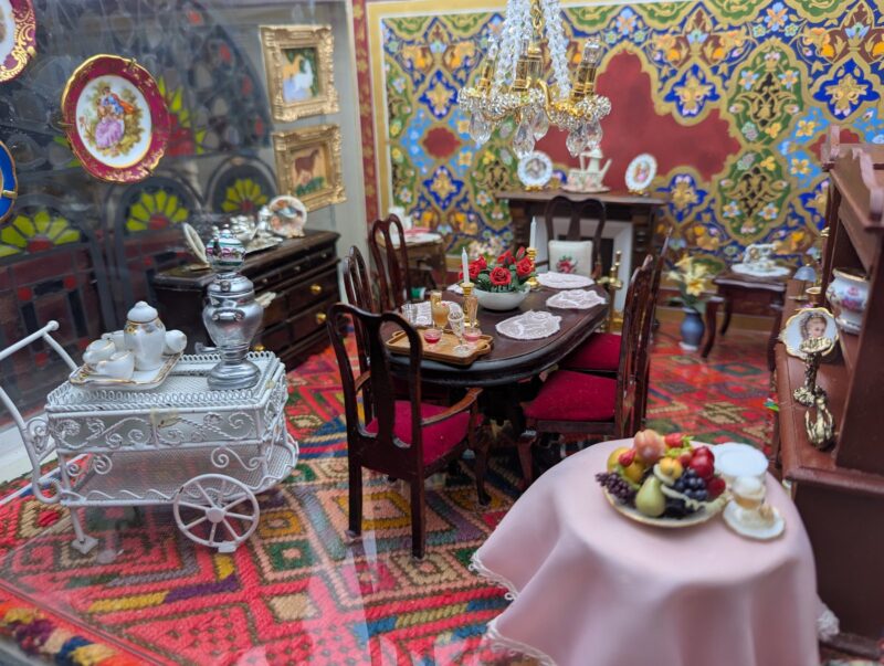 Westernized Dinning Room, a diorama based on childhood memories of Shiraz, Iran, by Niccu Tafarrodi