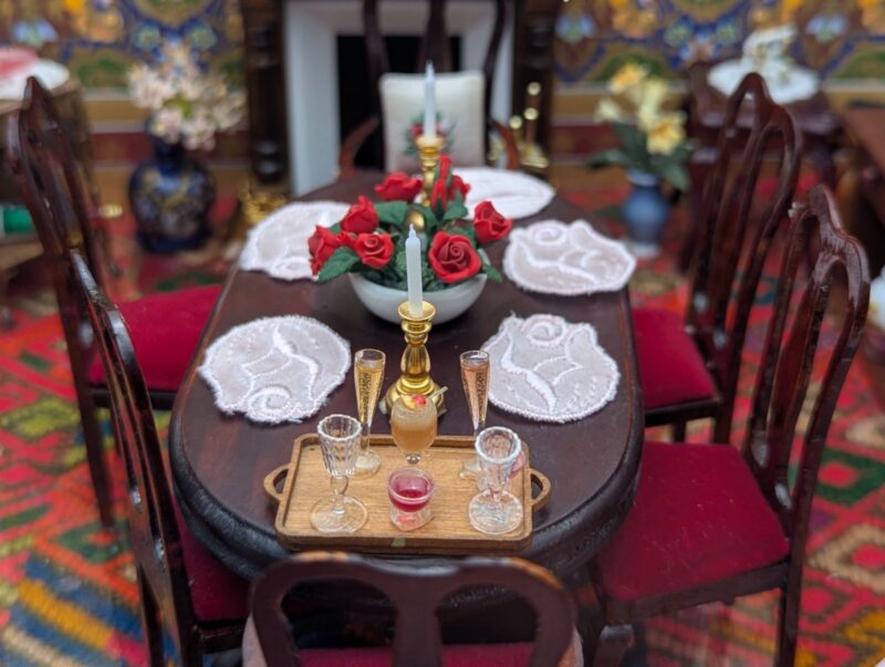 Westernized Dinning Room, a diorama based on childhood memories of Shiraz, Iran, by Niccu Tafarrodi